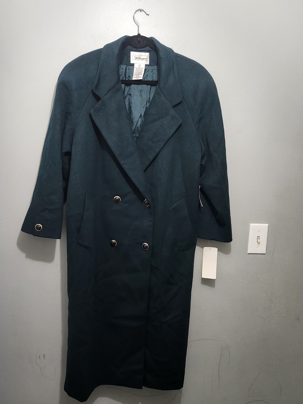 Worthington Vintage Wool Blend Double-Breasted Trench Coat in Teal Size 12P New